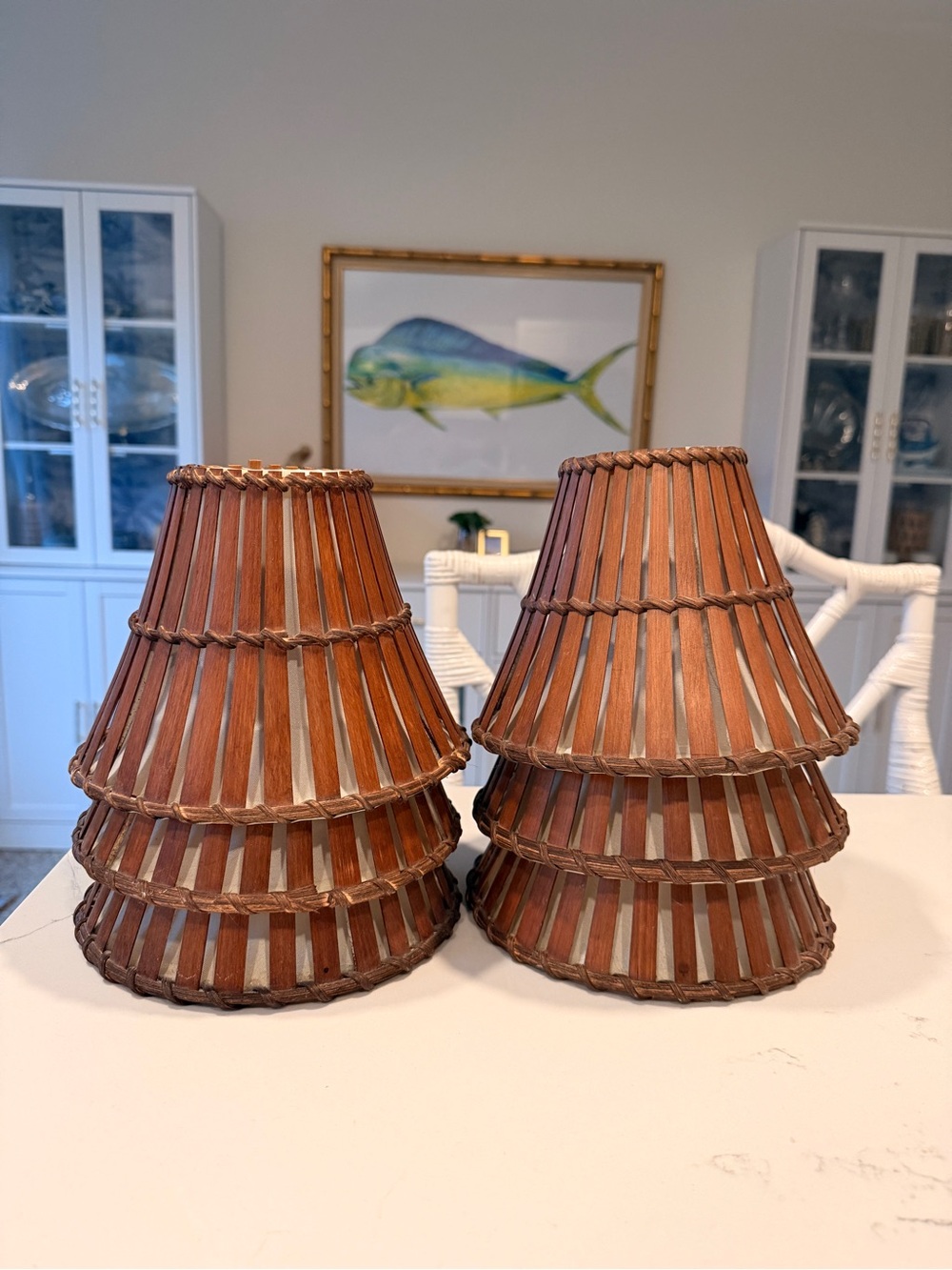 Woven Rattan Tiered Lamp Shades - Brown Set of 6